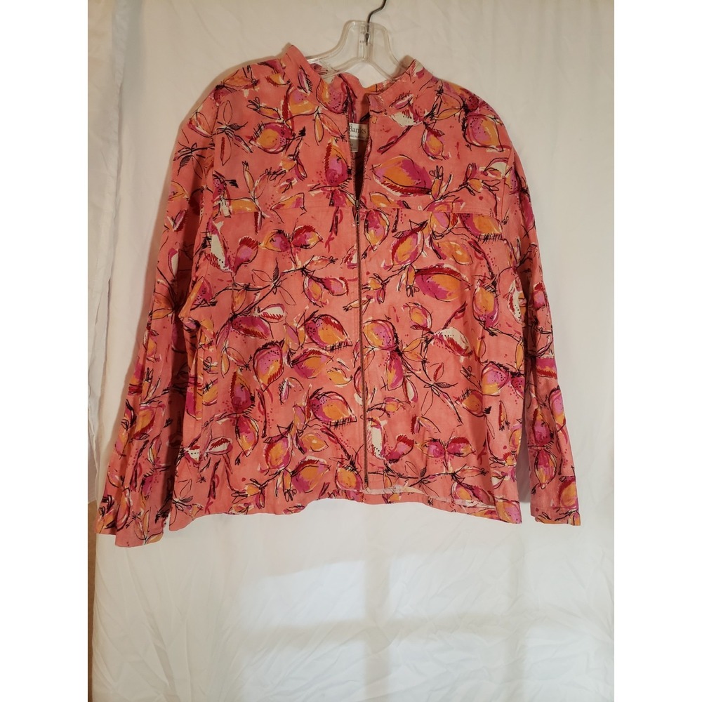 Women's CJ Banks Pink Print Zip Up Jacket Size 1X